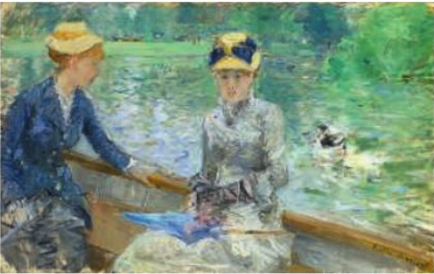 Deux femmes font du bateau sur un lac dans le bois de Boulogne, par Berthe Morisot.